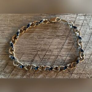 Krenentz Bracelet Women’s Gold Tone CZ Clear And Blue Gem Stones